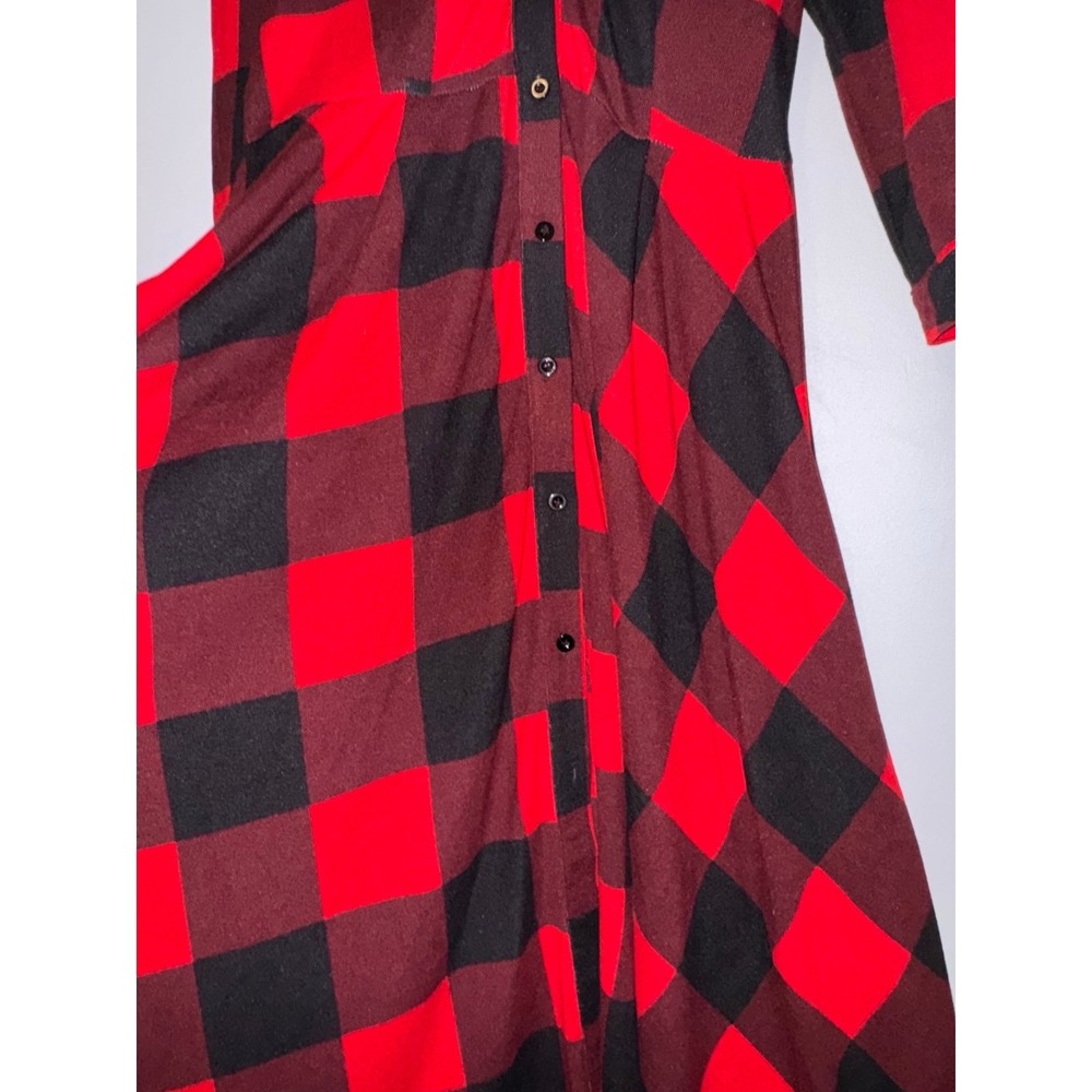 Reborn Women's Black &‎ Red Plaid Duster Maxi Dress - Picture 5 of 10